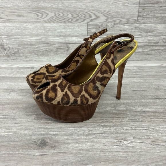 Sam Edelman S Novato Women\'s Leopard Slingback Heels Pony Cow Hair